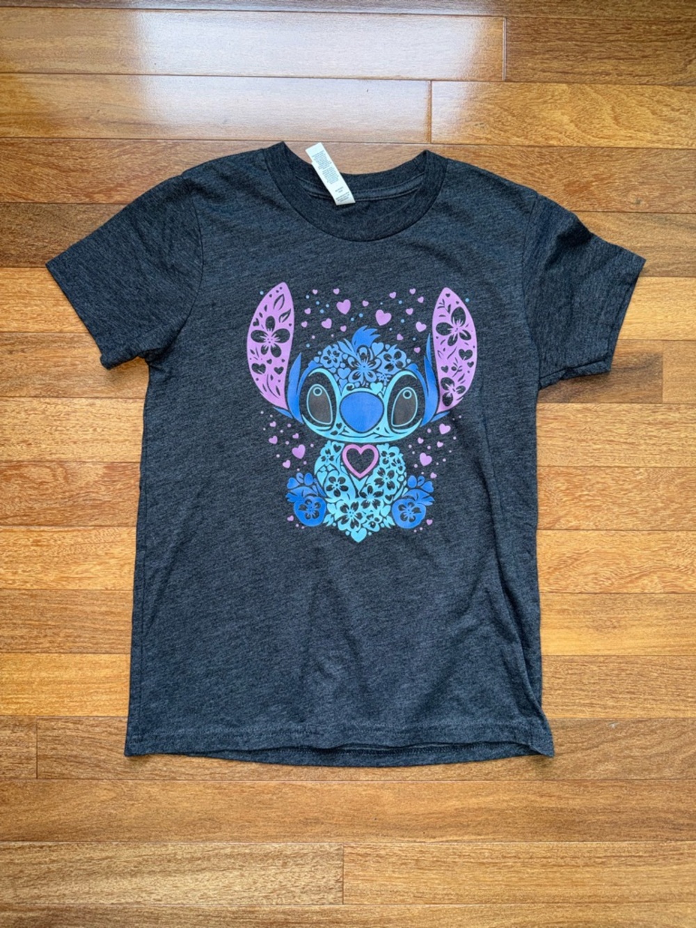 Bella Canvas Kids Tee - Dark Gray with Purple & Blue Stitch Graphic